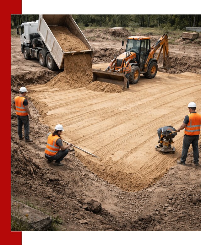 Устройство песчаной подушки для фундаментов и дорог в Шадринске